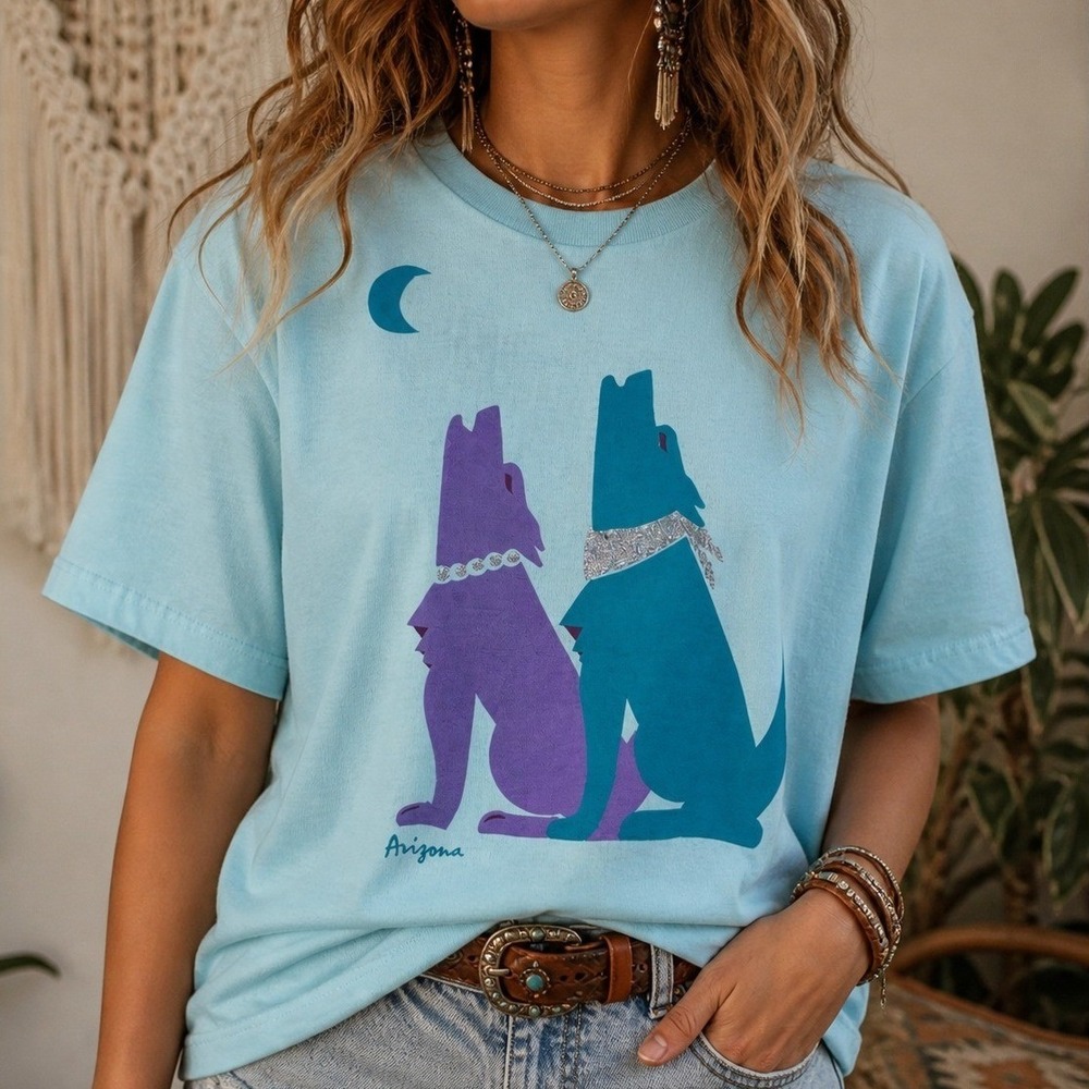 Vintage 80s Single Stitch Tee Arizona Howling Wolves, Large Tee Jays USA 90s